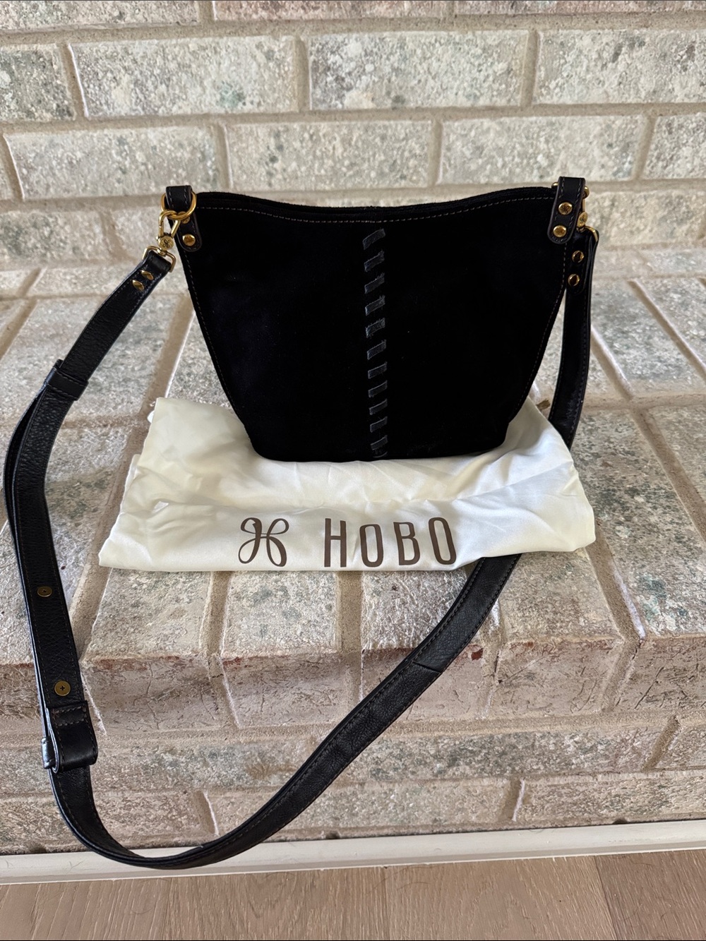 HOBO Black Suede Hobo with Gold-Tone Hardware